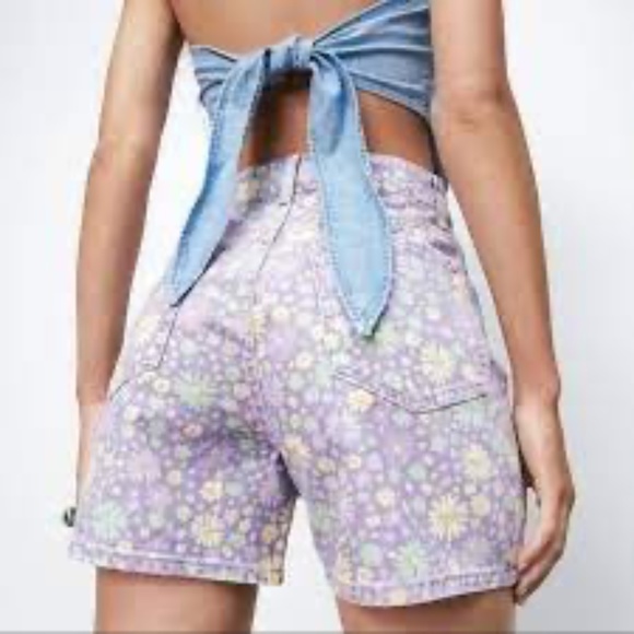 NEW Zara floral purple non-stretch denim shorts size 4 - Picture 3 of 14